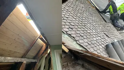 Renovering av yttertaket som inneburit reparation av befintlig råspont samt omläggning av yttertaket.