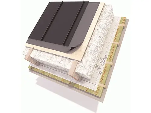 ST:73 Oventilerat plåttak med lösull [REI30] [46 dB]